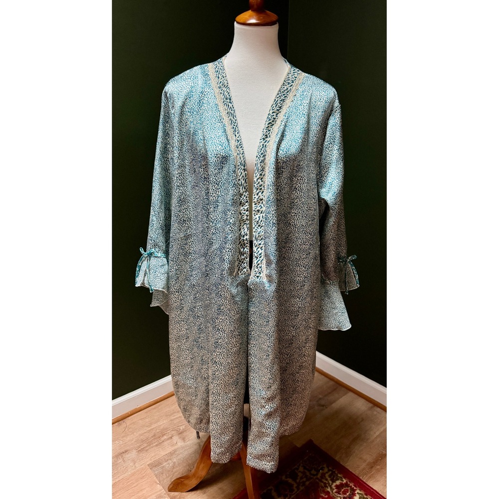 Secret Treasures Lace Trim Teal‎ & Blue Print Bohemian Kimono Women's 2X